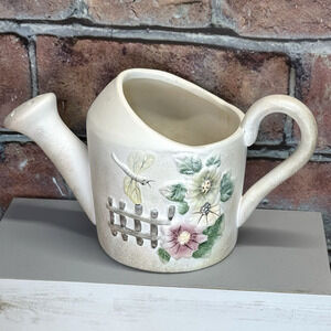 Vtg K's Collection Hand Painted Ceramic Pottery Flower Planter Watering Can Vase
